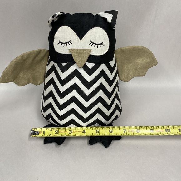 Stuffed OWL Decor Weighted Bean Bag Bottom Black White & Gold Chevron Pattern - Picture 5 of 6